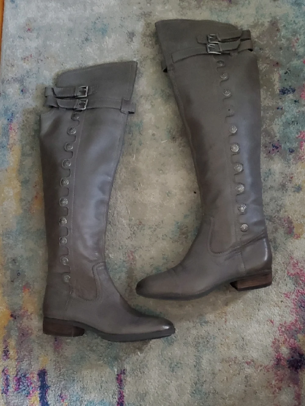 Sam Edelman Pierce 2 Button-Trim Tall Leather Riding Boots in Grey Size 8